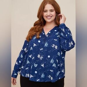 Disney Cinderella Long Sleeve Split Front Georgette Top